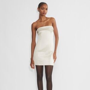 Aritzia Shimmer Satin Tube Dress in Whisper White NWT